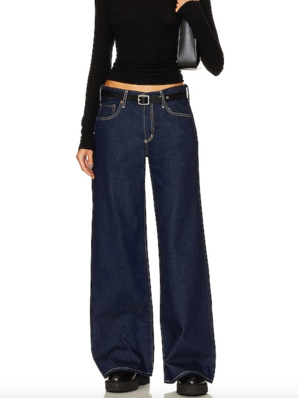 AGOLDE • Clara Baggy Low Rise Flare Wide Leg Whisper Dark Wash Blue Jeans • 32